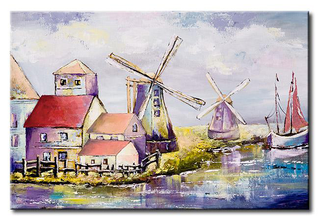 tableau pastel moulins à vent